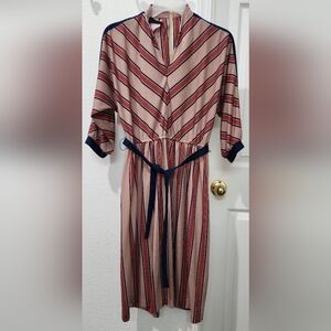 Chic Striped Midi Dress in Navy and Red